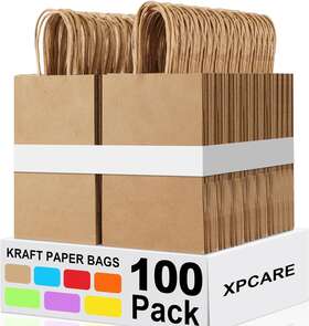 Aicok 445047075025 Brown Kraft Paper Bags With Handles Bulk 8.2x4.3x10.6 Inches X 100 Pcs Gift