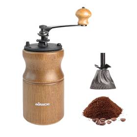 Akirakoki 619438042720 Manual Coffee Bean Grinder Wooden Mill With Cast Iron Burr Hand Crank Portab