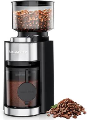 Aromaster 313108679642 Conical Burr Coffee Grinder With 25 Grind Settings Adjustable 2-12 Cup