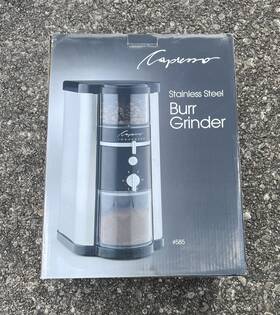 28869 Capresso New Stainless Steel Burr Grinder -measuring Scoop Cleaning Brush Inc