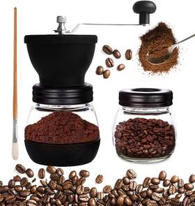 Coffee 711181644555 Manual Grinder Spice Glass Jars Ceramic Burr Adjustabl