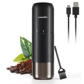 Conqueco 973485531588 Portable Burr Coffee Grinder Small Bean Grinding Machine - Rechargeab