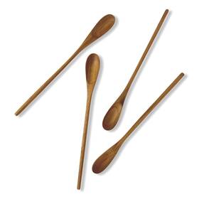 Faay Fr-wgarlic-24h-1349 - 4 Pcs 9.5 Inch Long Teak Spoon Chef Testing Cocktail Spoons Brown
