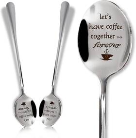 Jz123 Fbrtsba 2 Pieces 7.5 Inch Engraved Coffee Spoons Lets Drink Together Silver