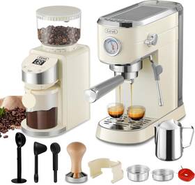 Gecme418e-u Gevi Espresso Machine 20 Bar With Grinder Professional Ivory Beige