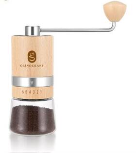 Grindcraft 198168914342 Premium Manual Burr Coffee Grinder - Made With Real Beechwood Hand Gr