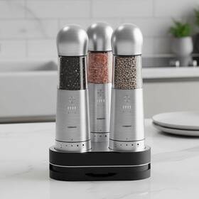 Ice Armor 840349820996 Salt And Pepper Grinder Set Of 3 With Wireless Charging Base Stainless Stee
