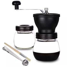 Jfvkaf 313026949995 Manual Coffee Grinder With Ceramic Burr Stainless Steel Handle 2 Glass Jars A