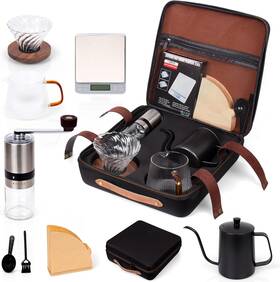 Kaixuan Wood 684514238342 Outdoor Travel Coffee Lovers Gift Set With Manual Grinder Dripper Kettle