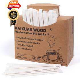 Kaixuan Wood Nr-c002 Coffee Stirrers 1000pcs Individually Wrapped 5.5 Inch 1000 Pcs Wooden