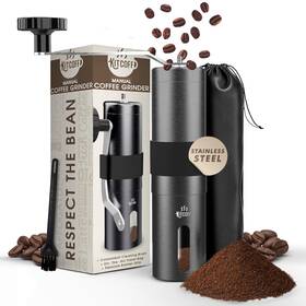 Kt-gn-101 Kitcoff Manual Coffee Grinder - Stainless Steel Body With Ceramic Burr Travel Pouch