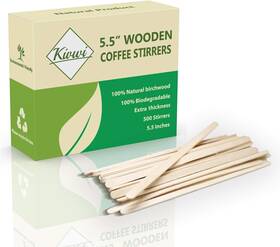 7539774328 Kivwi Premium Wooden Coffee Stirrers 5.5 Inches Stir Stick Box Of 500 Brown