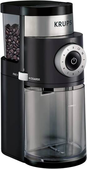 Krups 010942226680 Burr Coffee Grinder 12-cup Capacity 12 Grind Settings Stainless Steel Black