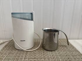 203-70-51 Krups Fast Touch Coffee Mill Grinder Electric 3 Oz Beans White And Ss Milk Pitcher