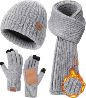 Krups 744759450678 Women Winter Warm Knit Hat Beanie Long Neck Scarf Touchscreen Gloves Set Fleece