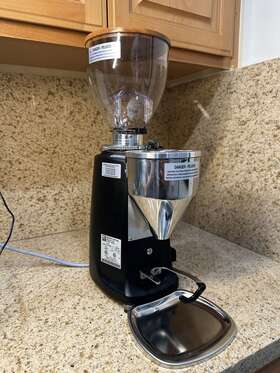 Mazzer 6585621184711 Mini Electronic A Grinder With Custom Walnut Hopper Lid Description