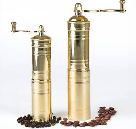 Ikili-pirinc-234 Milih Set Of Two Turkish Manual Coffee Grinders Mill Brass Gold