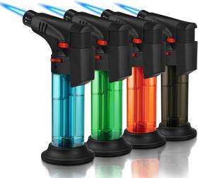 Sn002 Samniu 4 Pack Of Torch Lighter Jet Flame Butane Gas Mini Refillable Windproof Lighte