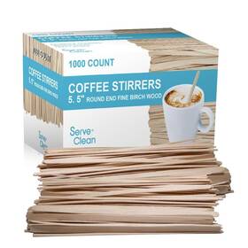 Serve Clean 033675723226 1 000 Count Coffee Stir Sticks White Birch Wood Stirrers 5.5 Inch