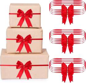 Stansport 744110049770 24 Christmas Red Stretch Loops With Bows - Elastic Gift Ribbon For Boxes