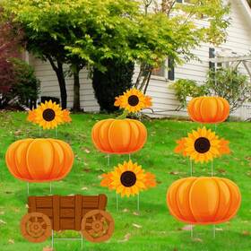 Khb34fnpt Thyle 2 Pack Fall Pumpkins Yard Signs With Stakes 28 Inch 3 Stacked Multicolor