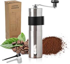 Dup05 Twofutu Manual Coffee Grinder Hand Mill Adjustable Settings With Silver