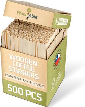 3100415 Woodable 5.5 Inch Wooden Coffee Stirrers 500 Count Disposable And Compostable Wood