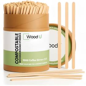 Woodu 854463007249 Wooden Coffee Stirrers 7.5 Inch 1000 Pcs - Birchwood Round Wood