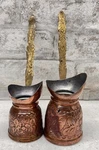 Vintage And Brass Turkish Coffee Pot Greek Arabic Engraved Copperbull Set. Fixed Price $29.99.