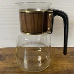 Vtg Cory Glass Coffee Pot Carafe Pitcher Wood Grain Gold DGPL5 Cottage Kitchen. Fixed Price $19.20.