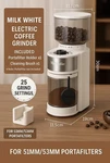 Mongdio Milk White Burr Coffee Grinder, 25 Settings, Holder, Brush. Fixed Price $50.00.