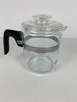 Vintage Pyrex Flameware Glass Percolator Coffee Pot 7824-B Black Handle 4-CUP Us. Fixed Price $32.00.