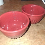 Set Of 2 Two Paula Dean Red Speckled Measuring Bowls Cranberry 1-CUP Ramekin. Fixed Price $24.99.
