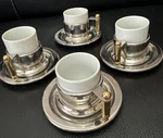 Vev Vigano Kontessa Italy Inox Stainless Steel/brass 4 Espresso Cups 6 Saucers. Fixed Price $97.02.