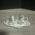 Vintage Salt & Pepper Shaker Metal Silver Coffee Tea Pot With Tray Gardner,ks. Fixed Price $9.95.