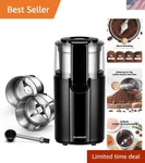 200W Coffee Grinder With Stainless Steel Bowls Beans Spices Seeds Black. Fixed Price $75.99.