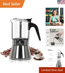 Espresso Maker Stovetop Moka Pot 6 Cup Stainless Steel Glass Coffee. Fixed Price $67.12.