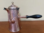 Antique Copper Coffee Pot W/ Spout, Hinged Lid, Black Handle. Fixed Price $295.00.