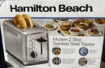 Hamilton Beach Modern 2-SLICE Wide-slot Bagel Toaster, Stainless, 850W, 7-SET. Fixed Price $24.99.