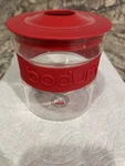 Red Bodum Bistro Burr Grinder Glass Catch Cup Jar W/ Sleeve + Lid (10903 Series). Fixed Price $27.95.