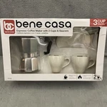 Bene Casa Express Stovetop Coffee Maker, 3-CUP, Aluminum Silver, 2 Cups Plates. Fixed Price $21.99.