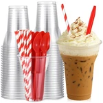 50 Sets Plastic Parfait Cups With Red Soda Spoons And Paper Straws Di.... Fixed Price $38.79.