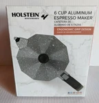 Holstein Housewares 6 Cup Aluminum Espresso Maker H08080- Gray/black/white. Fixed Price $12.95.