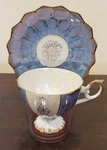 Vintage Lusterware Cup & Saucer Blue/white Panels, Gold Trim No. 5063. Fixed Price $15.99.