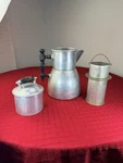 Wear-ever Aluminum Coffee Pot Percolator Pat'd 1902 Wood Handles Complete. Fixed Price $52.50.