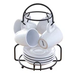 Imusa 8PC Stoneware 3OZ Espresso Set With Rack, White. Fixed Price $17.21.