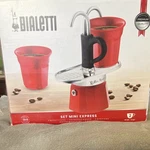 Bialetti Mini Express Stovetop Espresso Maker 90 Ml 2-CUP W/ Cups Red/black. Fixed Price $50.00.