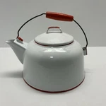 Vintage White & Red Enamelware Cowboy Kettle/coffee Tea Pot 8 Tall. Fixed Price $34.00.