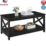 Wood Coffee Table 2-TIER Storage Shelf Living Room X Design Easy Assembly New. Fixed Price $100.45.