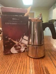 Amfocus Stainless Steel Espresso Maker 4 Cup New! Box. Fixed Price $19.99.